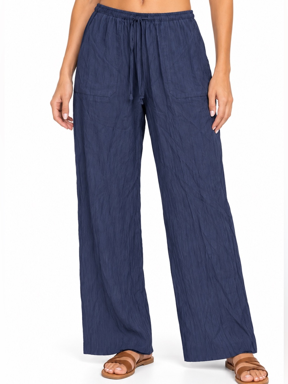 ZARA Wrinkle wide leg pants size Medium Navy
